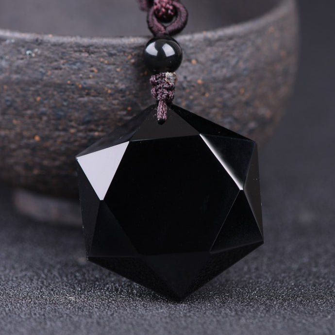 Six-Star Wealth Black Obsidian Pendant