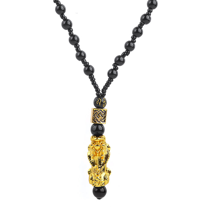 Prosperity and Riches Gold Obsidian Pixiu Chain