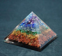 Load image into Gallery viewer, Chakra Gemstones Orgone Pyramid