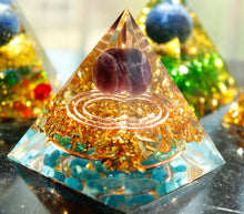 Load image into Gallery viewer, Double Energy Circle Amethyst Sphere &amp; Turquoise Orgone Pyramid