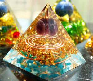 Double Energy Circle Amethyst Sphere & Turquoise Orgone Pyramid