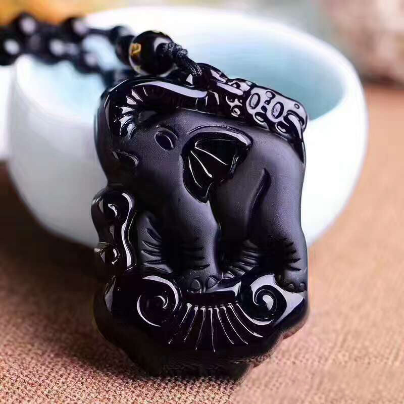 Obsidian Elephant Fortune Pendant