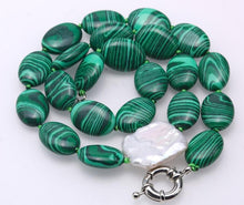 Load image into Gallery viewer, Green Malachite Necklace with Baroque Pearl Accent
